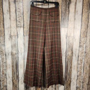 Erica Tanov Brown Red Plaid Wool Wide Leg Pants - 28